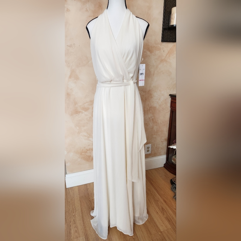 NWT Classy  Shiffon  Cream Halter Maxi Wrap Dress Size 10